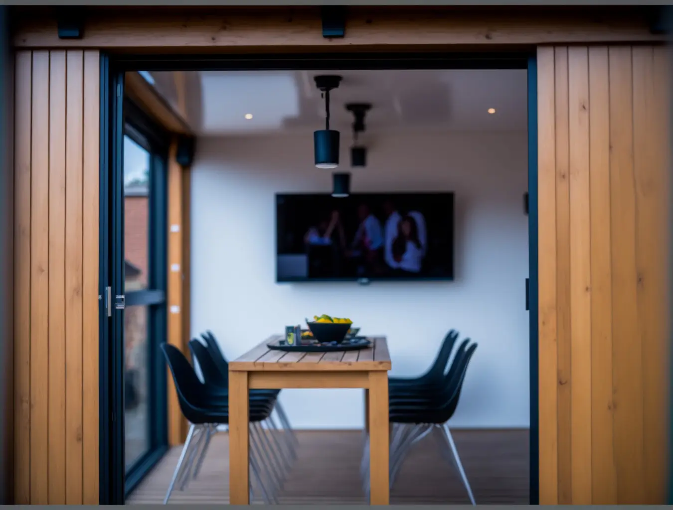 Exposed timber frame during garden room construction